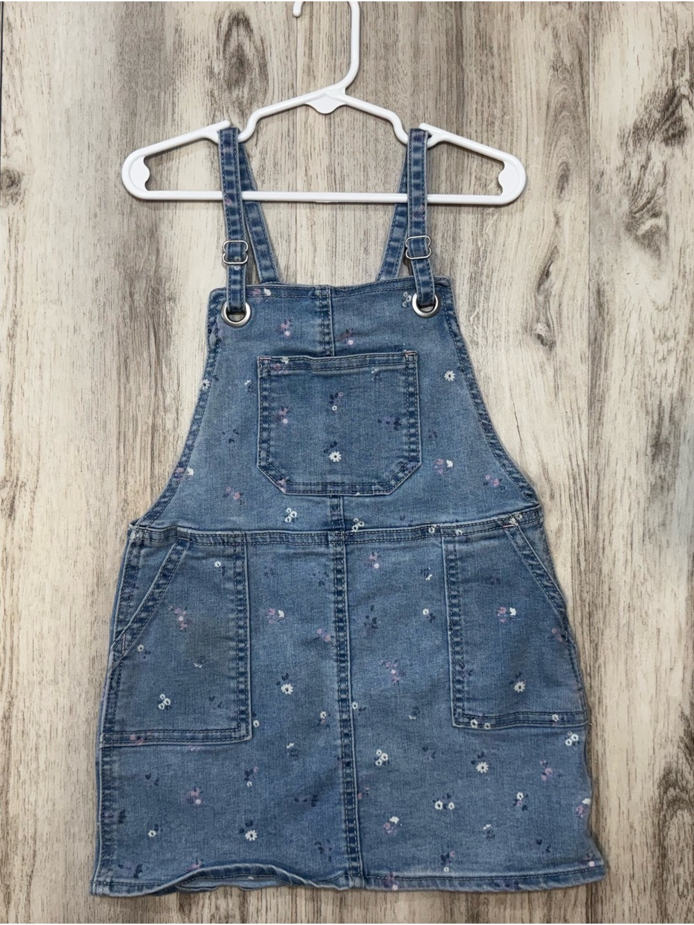 Cat & Jack Blue Denim Floral Overall Dress